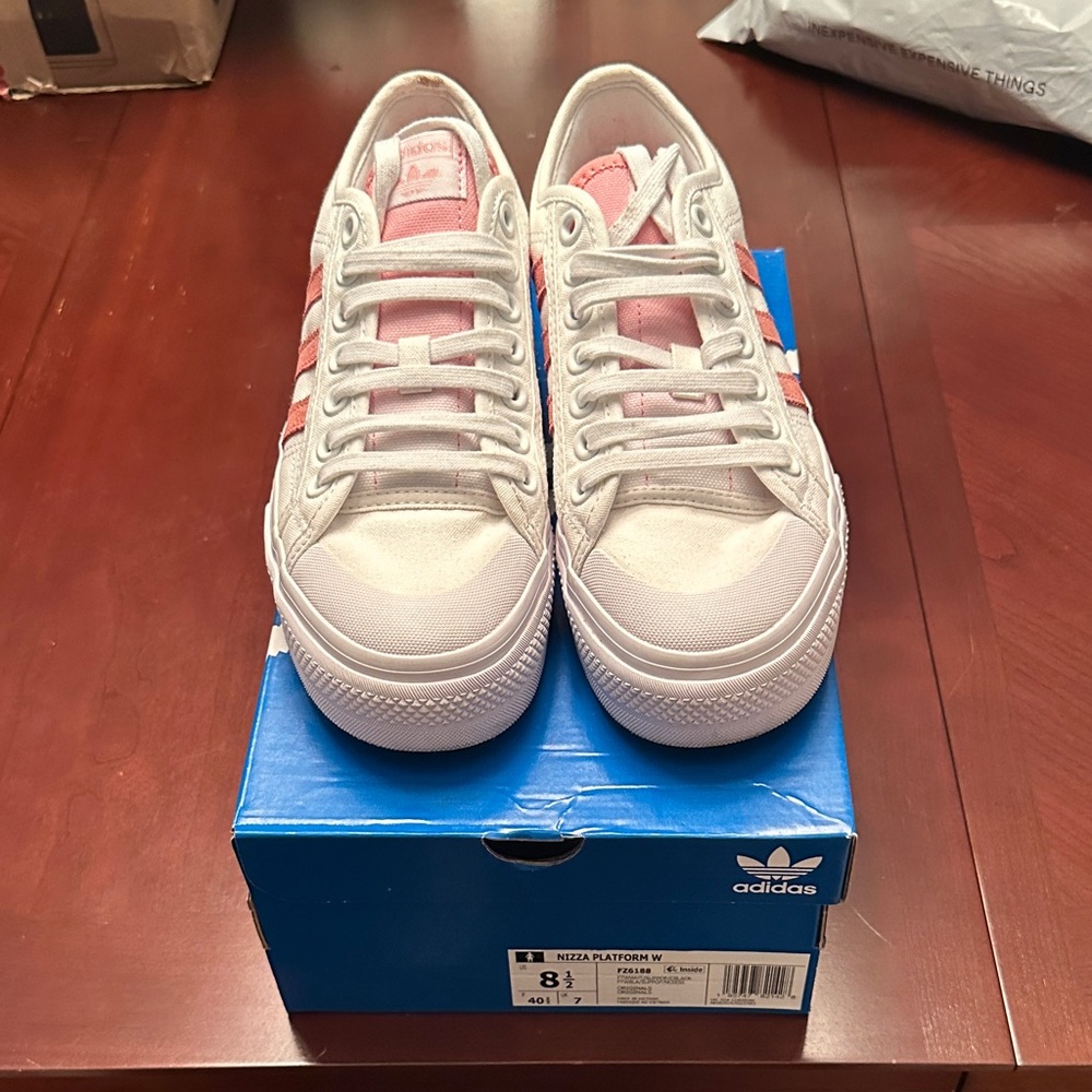 Adidas Nizza Platform Shoes - Pink and White